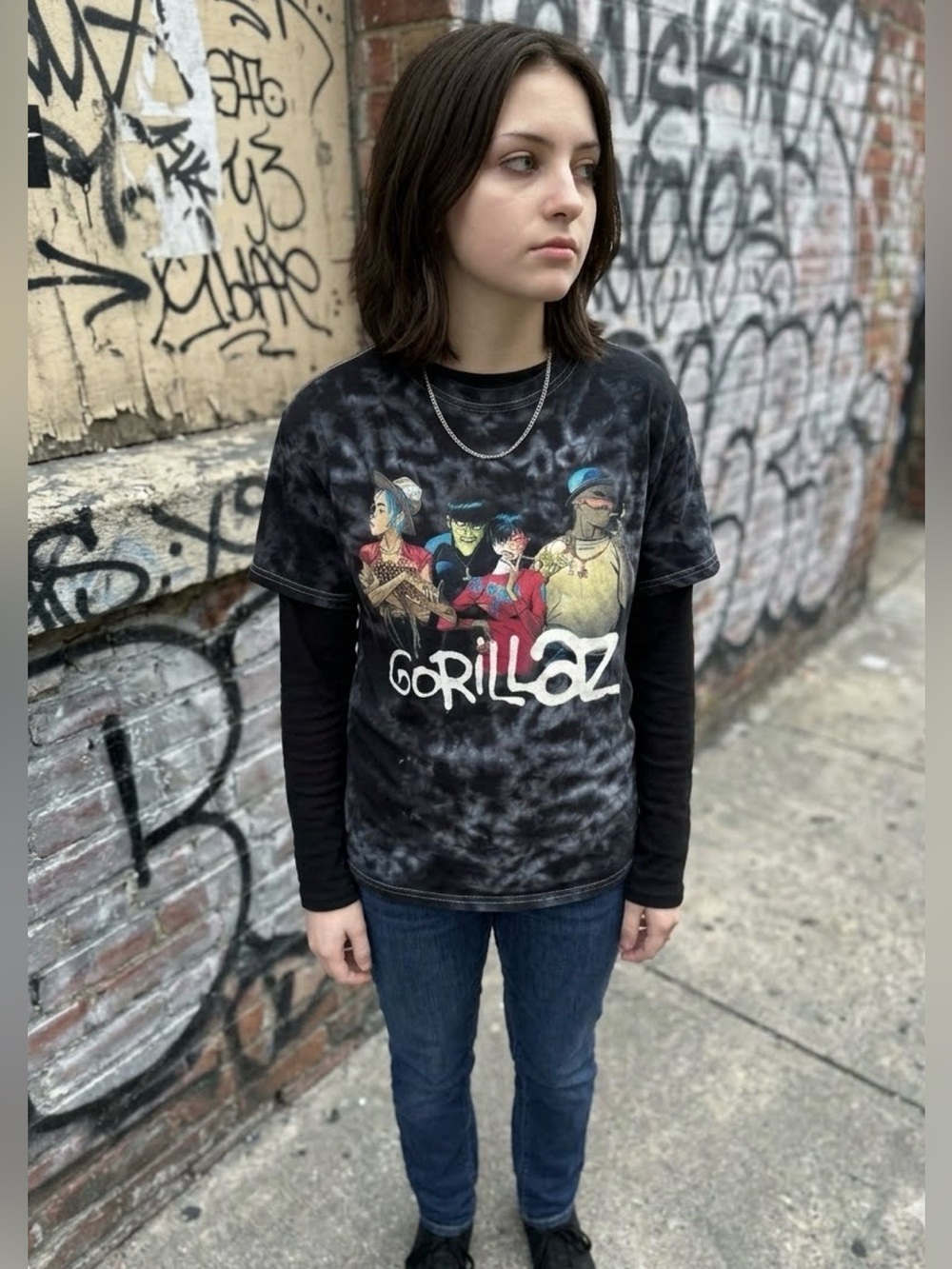 Gorillaz Band Graphic Tie Dye T-Shirt Black Grey Medium 2D Noodle Murdoc